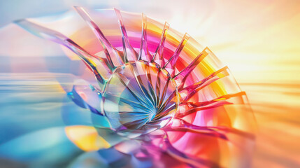 Colorful spiral design reflecting light in a vibrant abstract composition. Generative AI