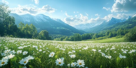 Idyllic green hill station with flowers and meadows