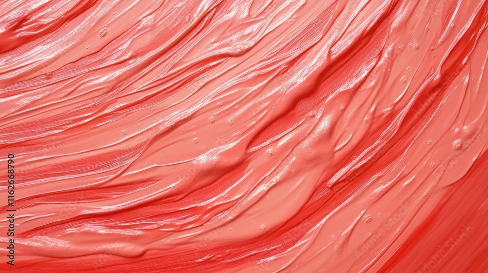 Poster a close-up of smooth, coral-colored paint with a glossy texture and flowing patterns.