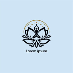 Design a minimalist logo featuring a serene figure in a meditative pose, seated on a stylized lotus flower