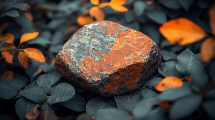 Stone resting in foliage.