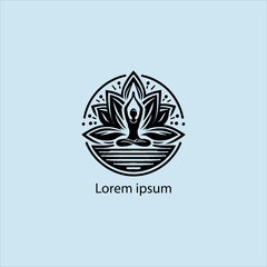 Design a minimalist logo featuring a serene figure in a meditative pose, seated on a stylized lotus flower