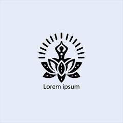 Design a minimalist logo featuring a serene figure in a meditative pose, seated on a stylized lotus flower