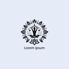 Design a minimalist logo featuring a serene figure in a meditative pose, seated on a stylized lotus flower