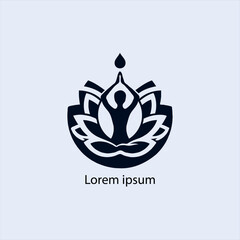 Design a minimalist logo featuring a serene figure in a meditative pose, seated on a stylized lotus flower