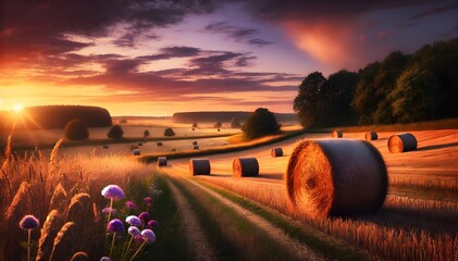 sunset over the town