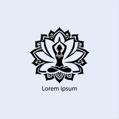 Design a minimalist logo featuring a serene figure in a meditative pose, seated on a stylized lotus flower
