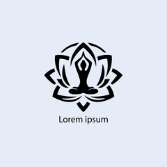 Design a minimalist logo featuring a serene figure in a meditative pose, seated on a stylized lotus flower