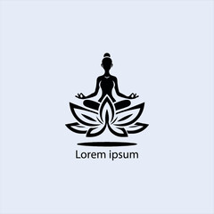 Design a minimalist logo featuring a serene figure in a meditative pose, seated on a stylized lotus flower