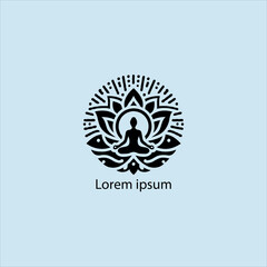 Design a minimalist logo featuring a serene figure in a meditative pose, seated on a stylized lotus flower