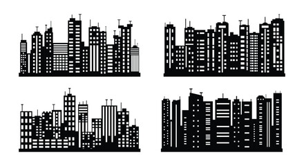 Fototapeta premium set of City silhouette in flat style. Modern urban landscape. Vector illustration. City skyscrapers building office skyline on white background