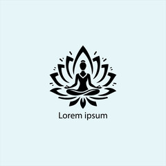Design a minimalist logo featuring a serene figure in a meditative pose, seated on a stylized lotus flower