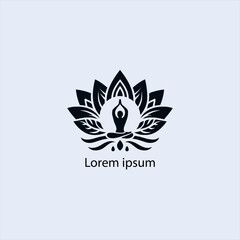 Design a minimalist logo featuring a serene figure in a meditative pose, seated on a stylized lotus flower