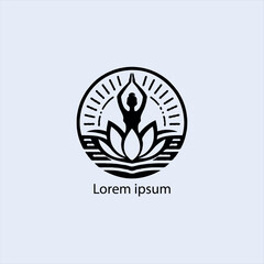 Design a minimalist logo featuring a serene figure in a meditative pose, seated on a stylized lotus flower