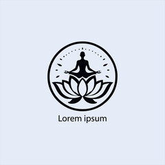 Design a minimalist logo featuring a serene figure in a meditative pose, seated on a stylized lotus flower