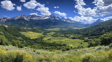 Obraz premium Idyllic green hill station with flowers and meadows