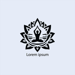 Design a minimalist logo featuring a serene figure in a meditative pose, seated on a stylized lotus flower