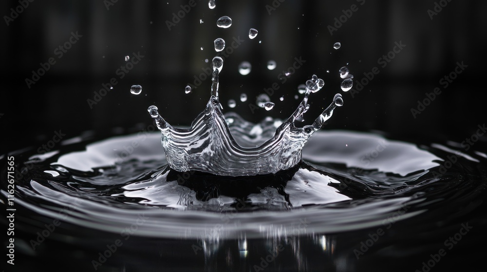 Aufkleber a close-up of water droplets creating ripples in a dark environment.