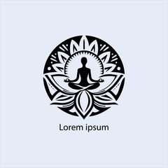 Design a minimalist logo featuring a serene figure in a meditative pose, seated on a stylized lotus flower