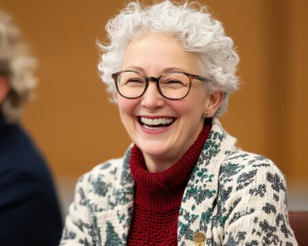 Joyful women sharing laughter at a recognition event indoor setting candid moments positive vibes