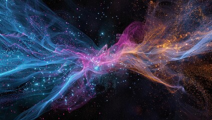 Obraz premium Abstract cosmic art. Swirling nebula in shades of blue, pink, and gold. A mesmerizing blend of colors and light.