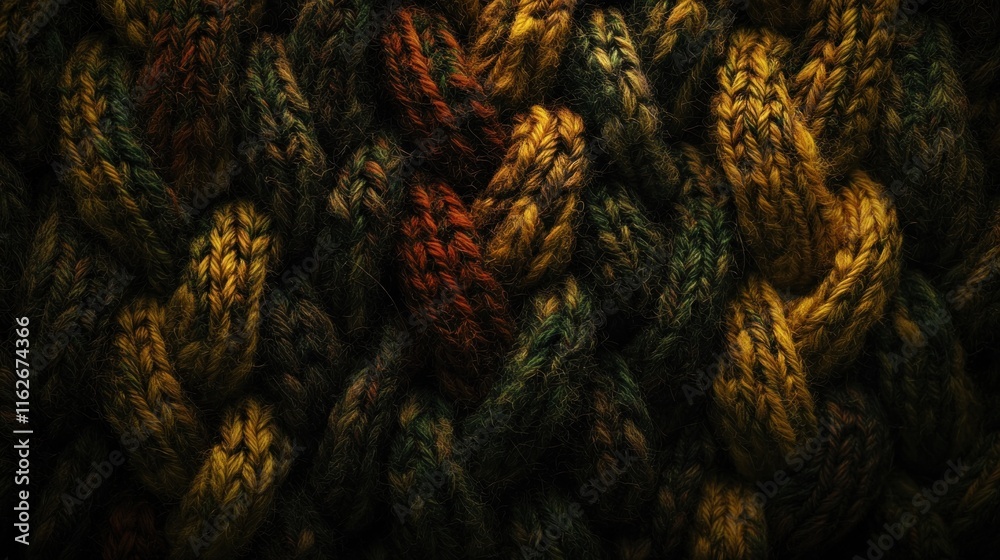 Aufkleber a close-up view of a textured knitted fabric in earthy tones.