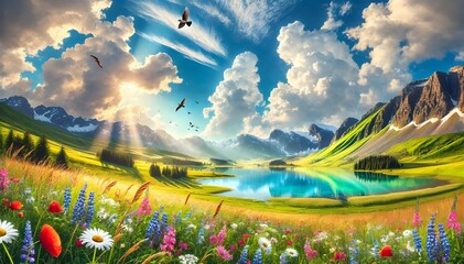 landscape with flowers