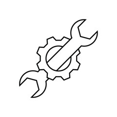 Service symbol, wrench and gear linear icon