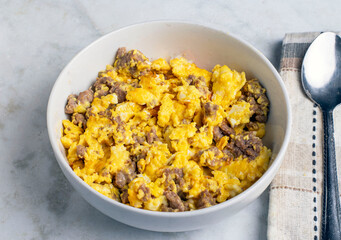 scramble egg with  sausage