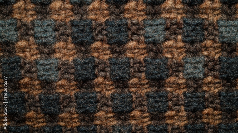 Poster A close-up view of a woven fabric texture showcasing a checkered pattern in earthy tones.