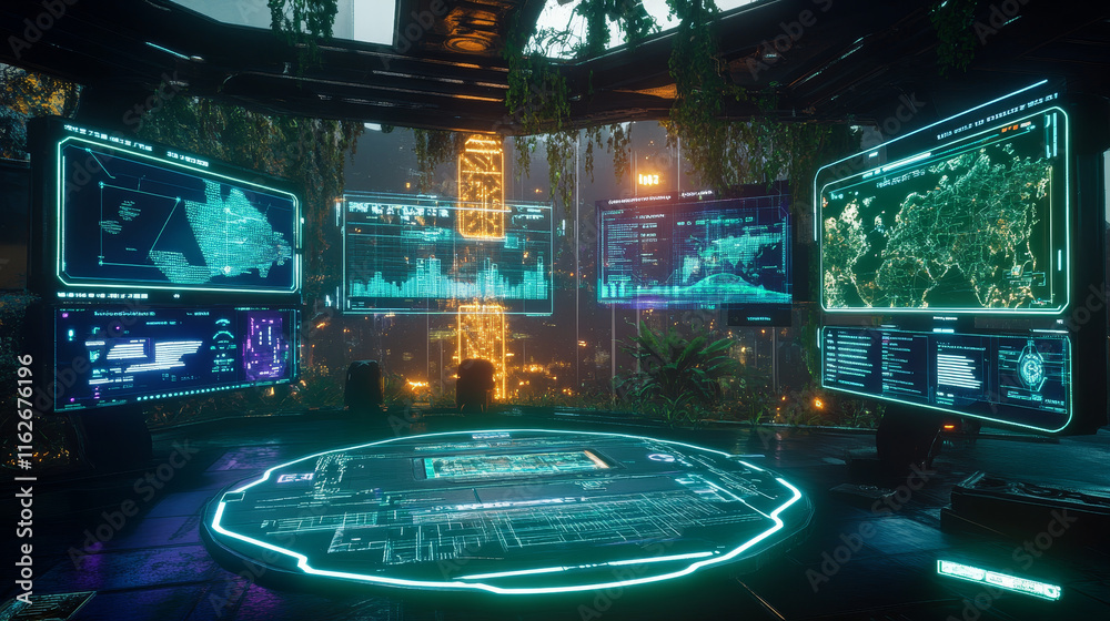 Poster futuristic hud interface, game ui vector graphic elements. hologram screens of future technology das