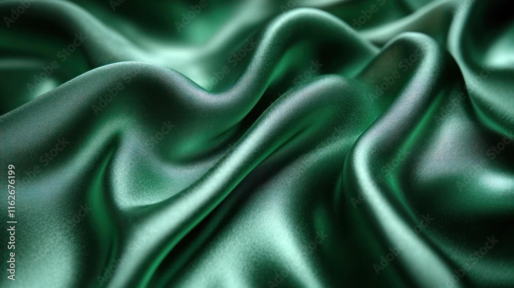 Aufkleber a close-up view of flowing green satin fabric, showcasing its smooth texture and sheen.