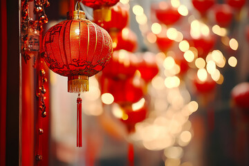 Red Chinese new year lanterns with bokeh