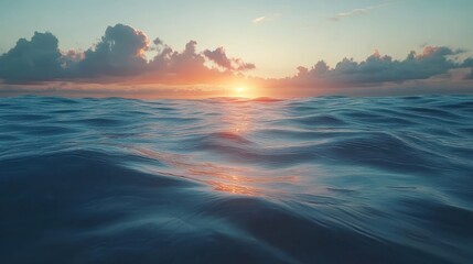 Fototapeta premium Serene ocean sunset with gentle waves and colorful sky.