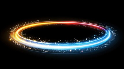 Vibrant double ring of light, glowing bright orange, red, and blue, with sparkles on a black background.