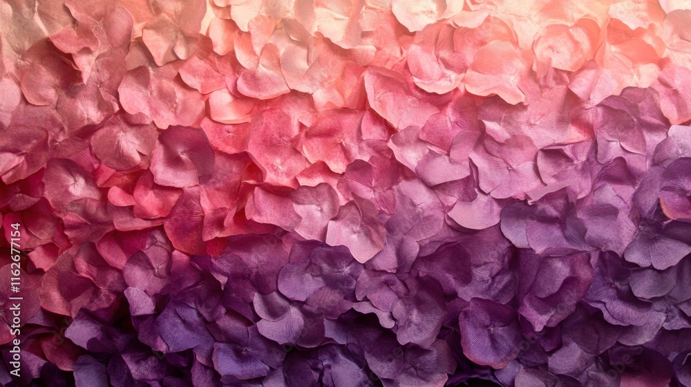 Poster a close-up view of layered flower petals in a gradient of pink and purple hues.