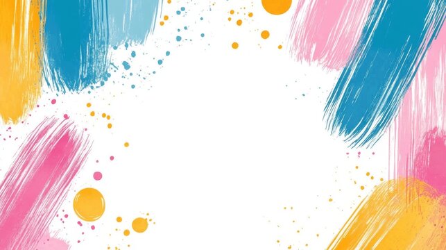Colorful children's border with vibrant abstract brush strokes, featuring playful and whimsical design elements for creative digital art, educational projects, and artistic backgrounds