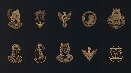 Elegant Gold Line Art Greek Mythology Designs