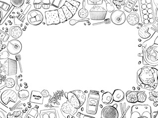 Baking Recipe Frame Vector Template in Vintage Style with Doodles