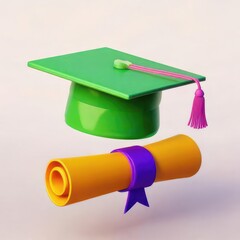 Vibrant Graduation Cap and Diploma with Purple Tassel and Ribbon Symbolizing Achievement and Success in Education