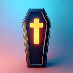 Obraz premium Sleek Black Coffin with Glowing Orange Cross Detail Perfect for Halloween Decorations and Minimalist Designs in Spooky-Themed Projects