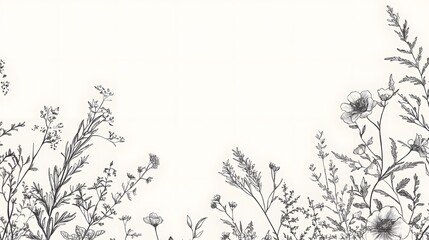 Delicate Black And White Floral Botanical Illustration