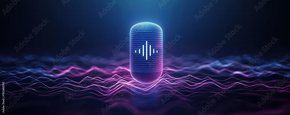 Aufkleber a futuristic microphone is surrounded by vibrant sound waves, symbolizing audio technology and digit