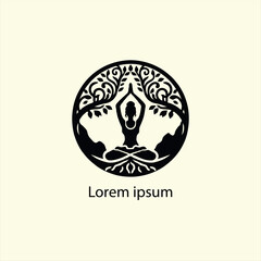 a yoga logo with a tree and a person doing yoga