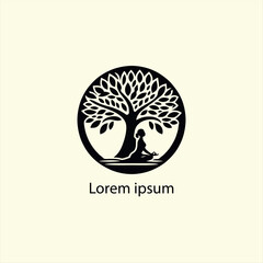 a yoga logo with a tree and a person doing yoga