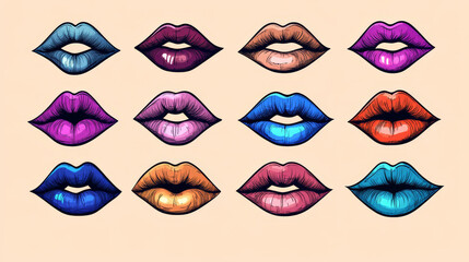 Set of woman lips in cartoon style for fashion and beauty design, such logo. Jpeg version also available in gallery