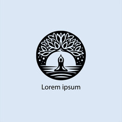 a yoga logo with a tree and a person doing yoga