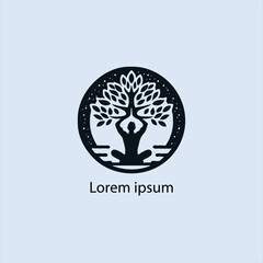 a yoga logo with a tree and a person doing yoga
