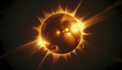 Un sol grande y ardiente con una superficie brillante y resplandeciente y manchas solares...