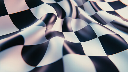 Car race or motorsport rally flag. Vector checkered 3D wavy pattern background of racing sport, bike or motocross competition, championship design
